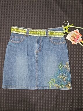 Mary-Kate And Ashley, Denim, Embroidered , Floral, Skirt, Size 14, Boho, Y2K